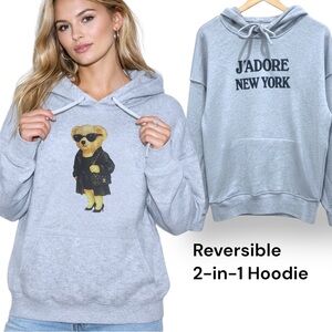 TU.LUXE Reversible J’Adore New York Bear Hoodie – M/L Relaxed fit